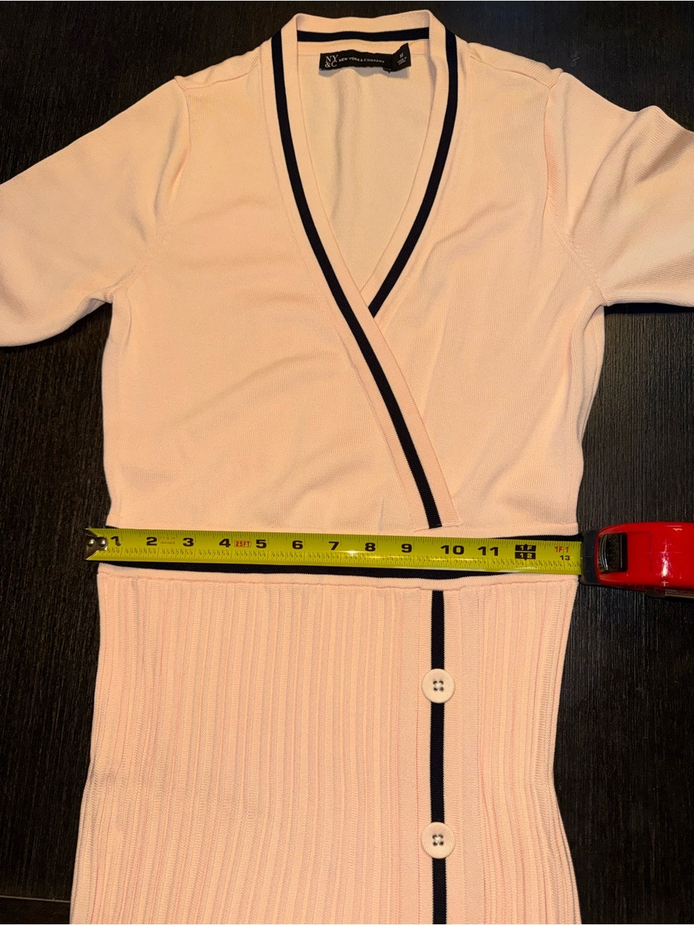 Pleated V-Neck Midi Dress in Blush with Contrast Trim - Picture 4 of 8